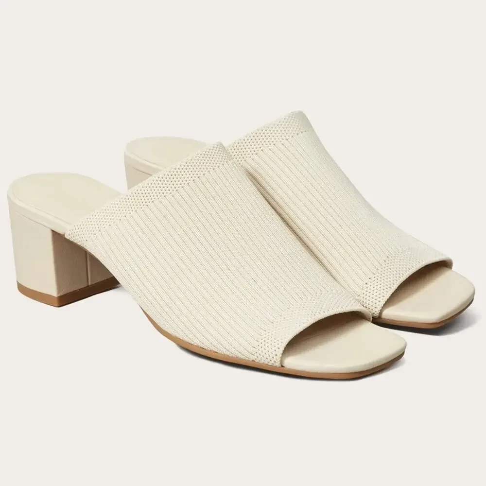 Everlane Glove Mule ReKnit Bone Ivory Square Toe Block Heel Size 10.5 - Picture 6 of 6